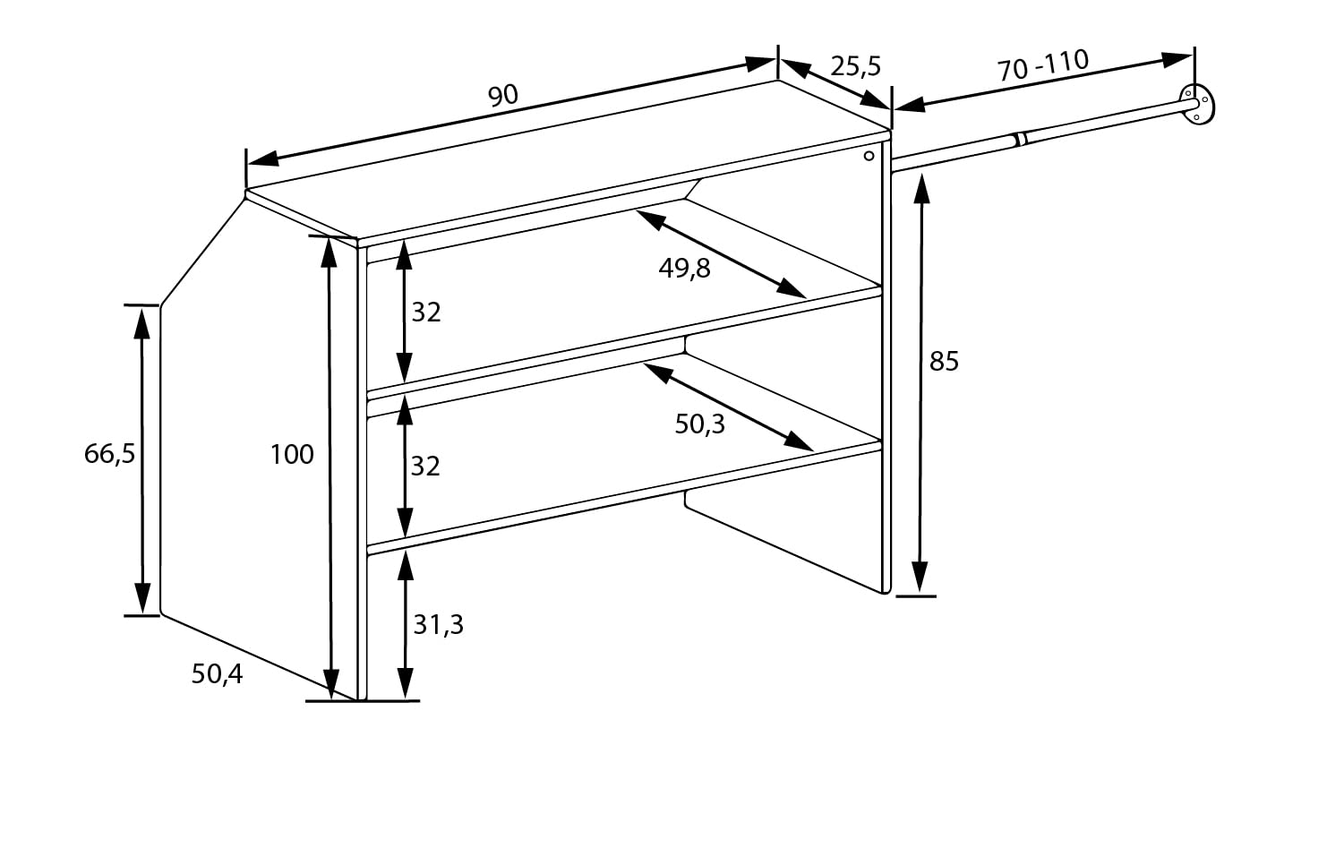 VCM Holz Kleiderschrank | offener Schrank | begehbarer Kleiderregal | Dachschrägen Regal | Maße ca. B. 90 x H. 100 x T. 50 cm - Dacho l Weiß