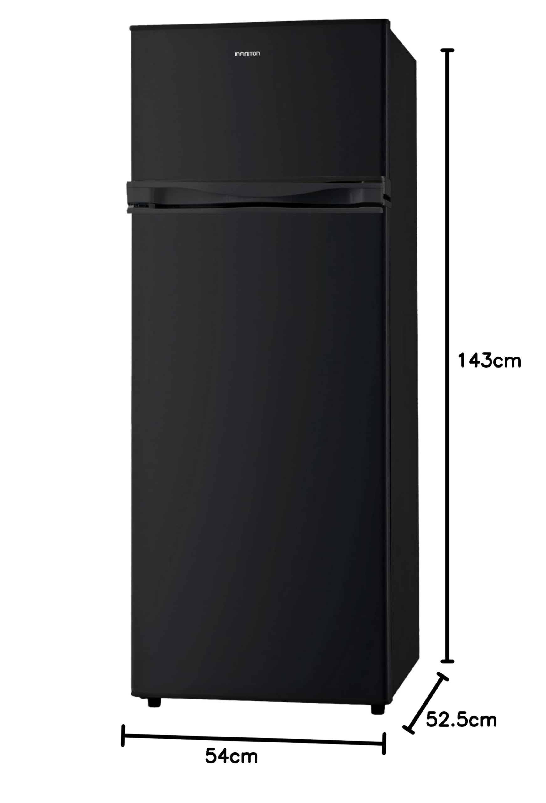 INFINITON Frigorifico Dos Puertas FG-249D14NEA, 204 Litros, 143 cm de Altura, E, Led Interior, Puerta Reversible, Negro