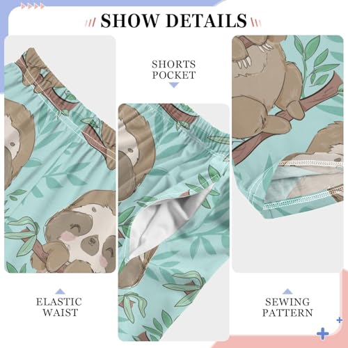 Lovely Sloth Leaf Boys Long Pants Soft Trousers Elastic Waist Kids Lounge Bottoms with Pockets S-XL4