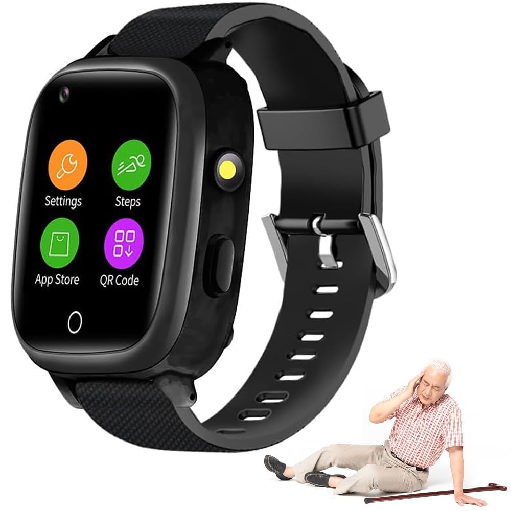 Smart Watch con pulsante di emergenza SOS, fotocamera, GPS, videochiamata 4G, promemoria di caduta, test della temperatura, monitor della pressione sanguigna per anziani, demenza, Alzheimer