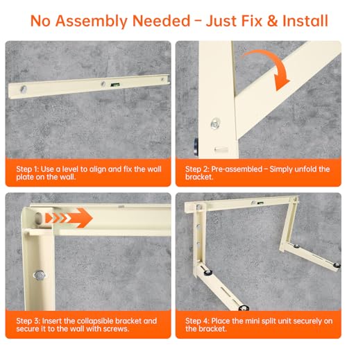 Image of Wall Mounting Bracket for Mini Split AC - Heavy Duty Steel Support for 9,000-36,000 BTU Units - 550lbs Capacity - Rust-Proof Powder Coated, Outdoor Condenser Wall Mount
