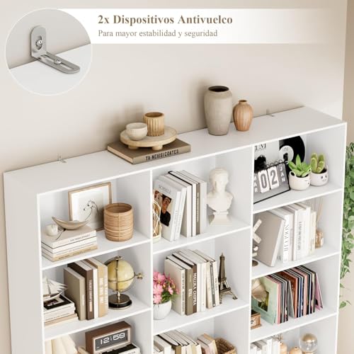 FirFurd 188cm Estantería Grande, Estanterías Almacenaje Madera, Librería, Estanterias para Libros, para Salón, Oficina y Estudio, 3 Filas, con 17 Compartimentos, 188 x 149 x 23,5 cm (Blanco) - imagen 6