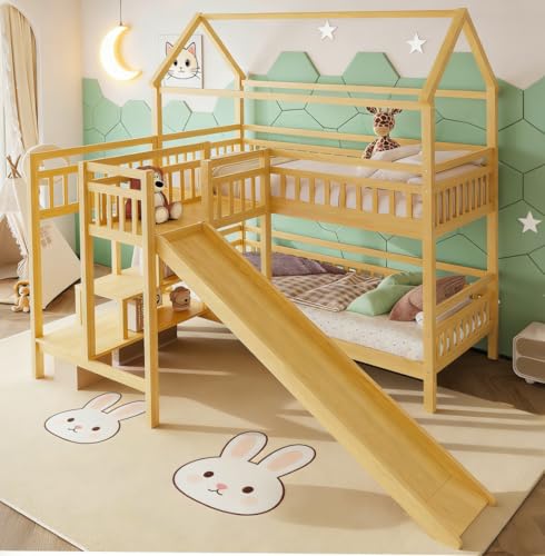 Image of Bellemave Bunk beds Twin Over Twin with Storage Stairs,Two Placement Methods,House bunk Bed, White