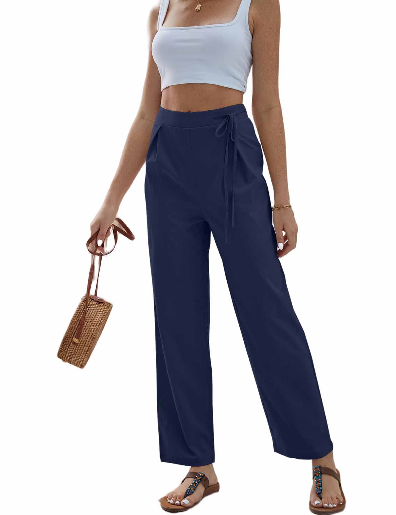 Perbai Womens Casual High Waisted Zipper Stretch Wide Leg Dress Pants Work Suit Trousers Loungewear