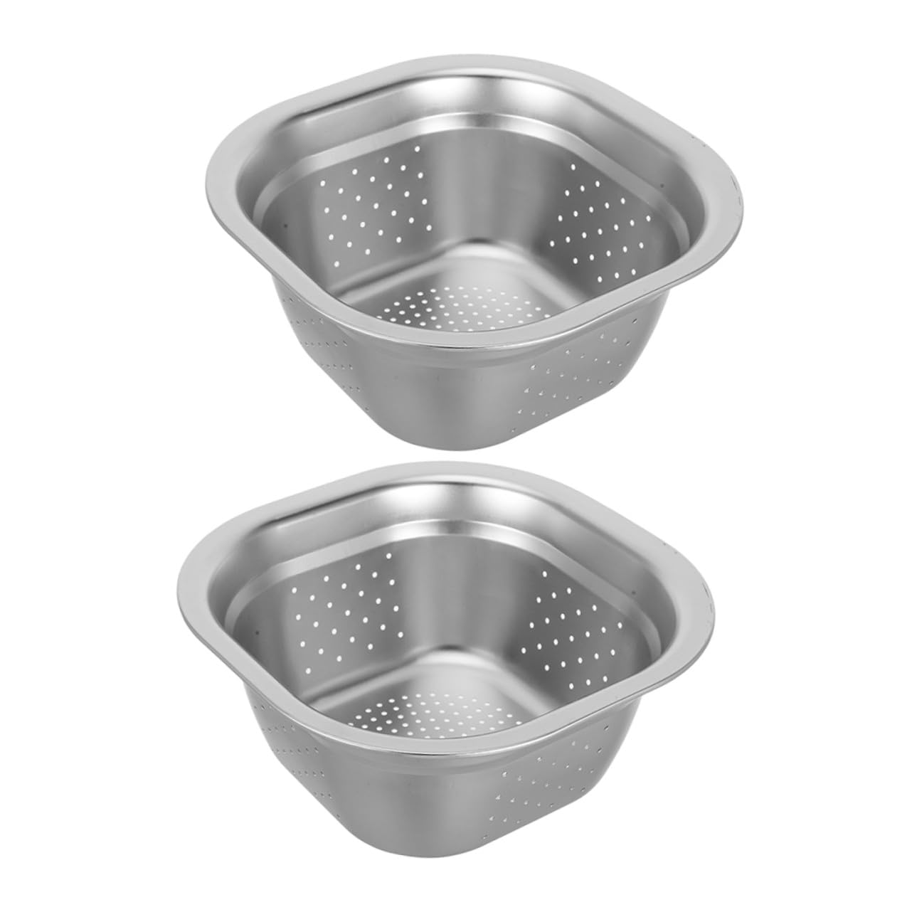 22 Cm Juego de 2 de Acero Inoxidable Coladores Cuadrados | Plata, Drenaje Fácil y Diseño Multifuncional, Uso Doméstico en Cocina para Arroz, Frutas y Verduras