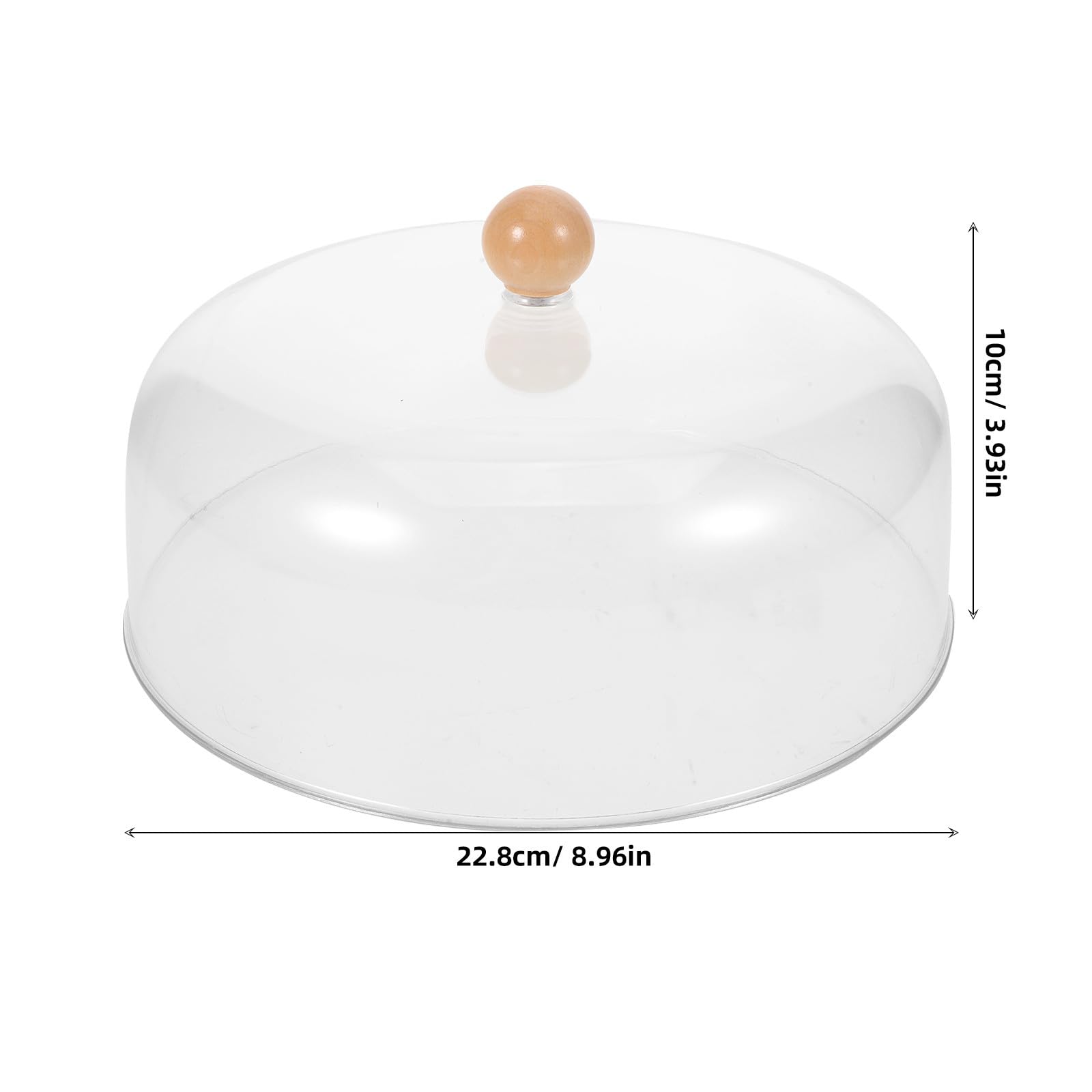 Housoutil Coperchio Rotondo per Alimenti e Torta 23 Cm in Acrilico Trasparente Manico in Legno, Copertura a Cupola per Formaggi e Pasticceria, Protezione Igienica per Cucina e Buffet