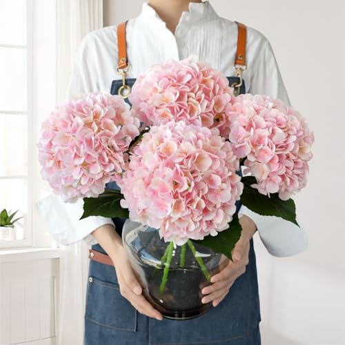 JINWOE Pink Flowers Silk Artificial Hydrangeas...