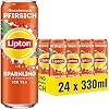 LIPTON ICE TEA Sparkling Pfirsich, Eistee mit Kohlensäure und Pfirsich Geschmack EINWEG (24 x 0.33l)