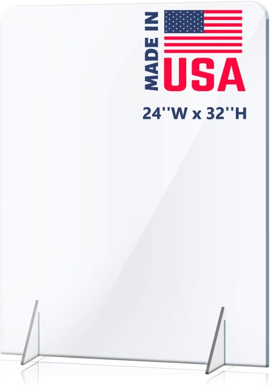 No Opening Sneeze Guard Panel for Counter and Desk, No Cutout Protective Plexiglass Shield, No Hole for Business, Office, School (24"W x 32"H)