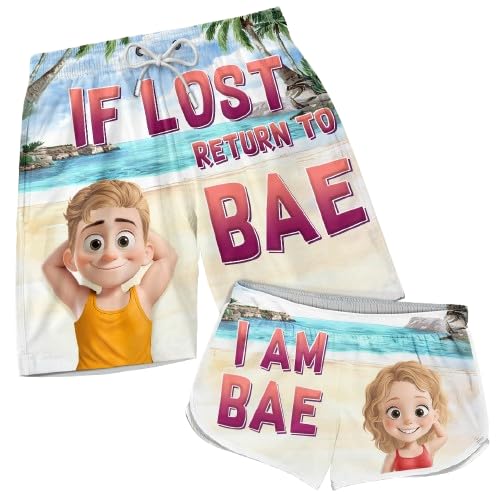 DOPTIKA Personalized Couple Beach Shorts, Custom Funny Swim Trunks, Summer Vacation Gifts, Birthday Gift for Husband Wife