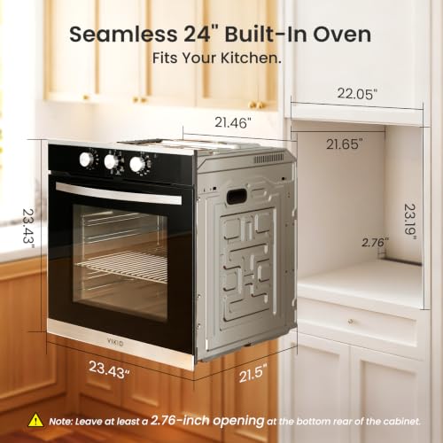 Image of VIKIO HOME 24 Inch Wall Oven, Single Wall Oven with 8 Cooking Functions, Mechanical Knob Control Built-in Oven, 2.83 Cu.Ft-80L Large-Capacity Oven