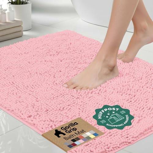 Image of Gorilla Grip Original Luxury Chenille Bathroom Rug Mat, 24x17, Extra Soft and Absorbent Shaggy Rugs, Machine Wash Dry, Perfect Plush Carpet Mats for Tub, Shower, and Bath Room, Light Pink
