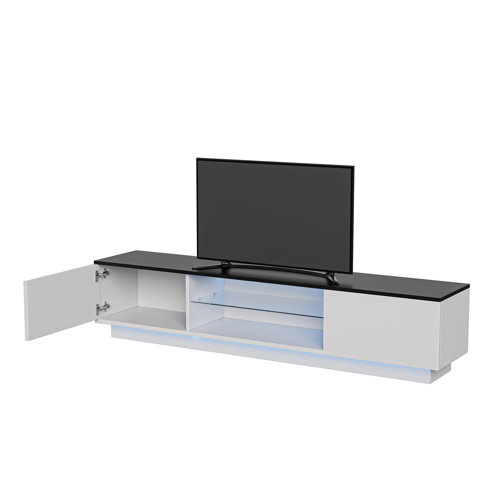 Mobile porta TV LED 160 cm, mobile per TV, mobile per TV, moderna credenza TV in legno con 2 scomparti portaoggetti, basso mobile soggiorno, mobile soggiorno (bianco, 3 (160 cm))