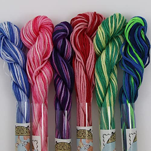 Image of KCS Big skeins of 25 Meters Size 25 Color Variegated Cross Stitch Stranded Threads,6 skeins,03