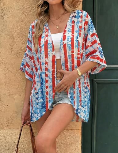 Image of Chunoy Women Floral Beach Wear Cover Up Chiffon Kimono Cardigan Open Front Blouse Top