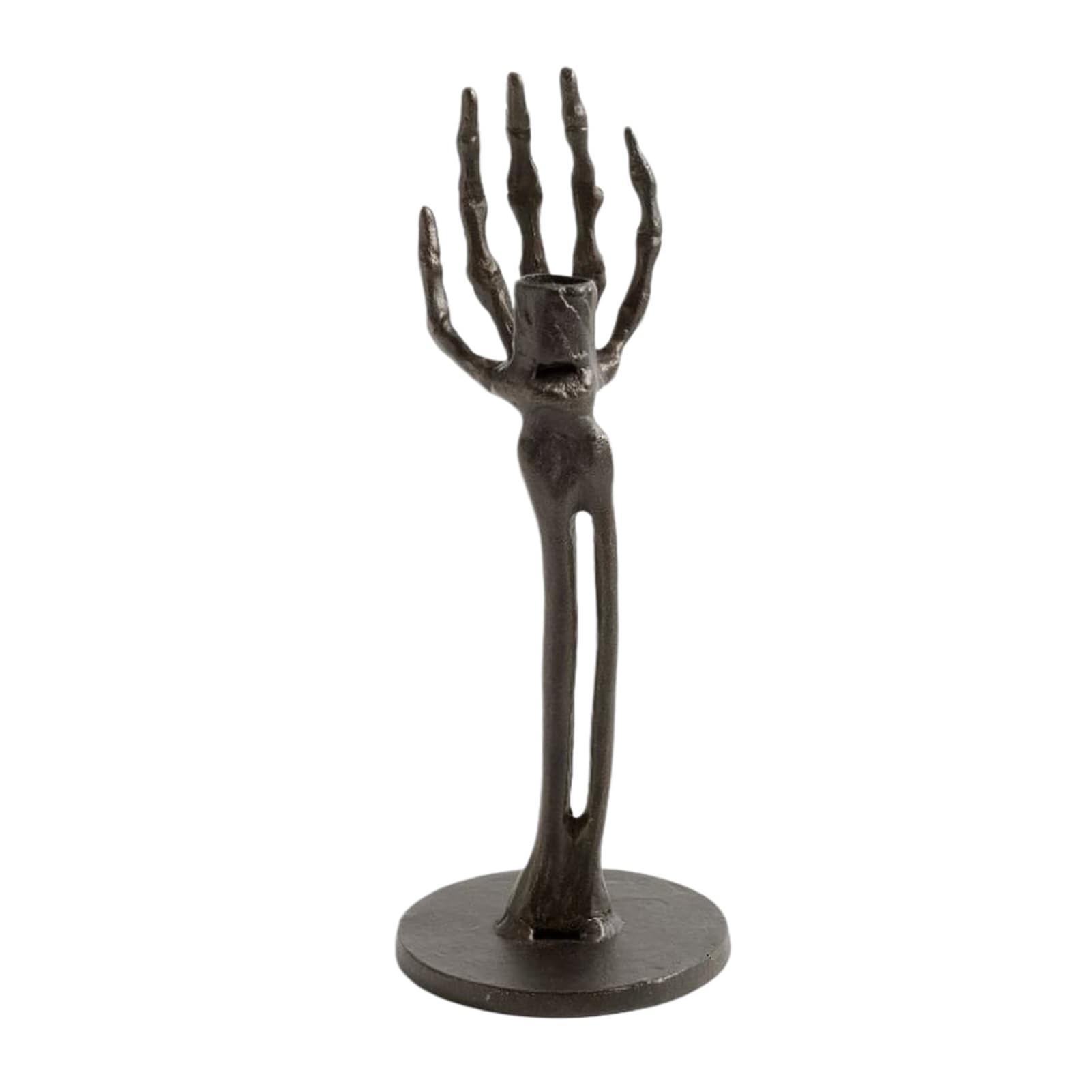 RetroNest Halloween Skeleton Candle Holder,Gothic Resin Standing Candlestick for Table Mantel Decor,Spooky Retro Black Hand Ornament 22cm High Fits Standard Taper Candles A