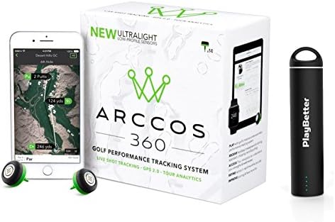 Arccos 360 with PlayBetter Portable Smartphone Charger | Golf GPS Live Shot Tracking System (for iOS & Android) 14-Sensor Set | App Offers Arccos Caddie | Bundle