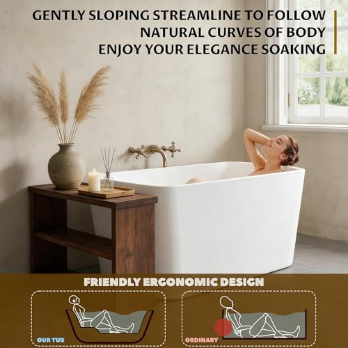 Image of GarveeHome 49'' Freestanding Bathtub, Acrylic. Deep Soaking Stand Alone Tub, Bath Easy to Install for Bathroom Renovation, Comfortable Small Space Tub with Chrome Overflow and Drain, White