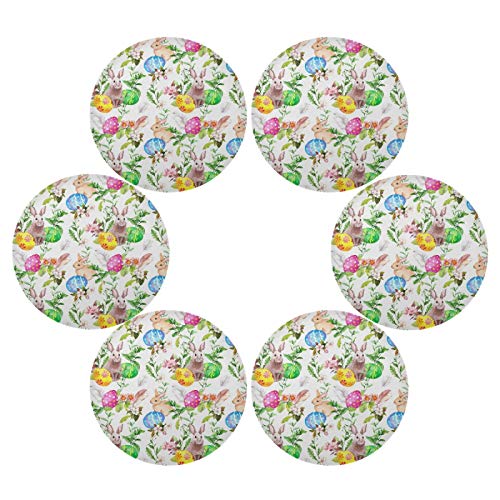 Easter Placemats Easter Bunny Eggs In Grass Flowers Round Placemats Set Of 6 For Kitchen Table Washable Kitchen Table Mats Place Mats #TOP1