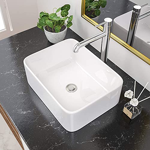 🔥 Flash Sale Rectangular Vessel Sink White - Beslend 16"x12" Ceramic Porcelain Above Counter Countertop Lavatory Vanity Modern Art Basin