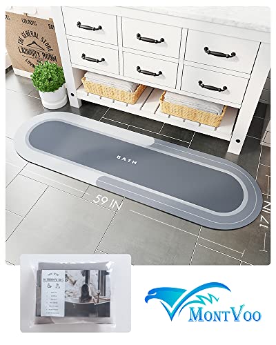 Image of MontVoo Bath Mat Runner - Long Non Slip Absorbent Quick Dry Thin Bath Rug for Bathroom Floor Mat - Rubber Backed - Stain Resistant - Easy Care - Blue 17 inchx59 inch