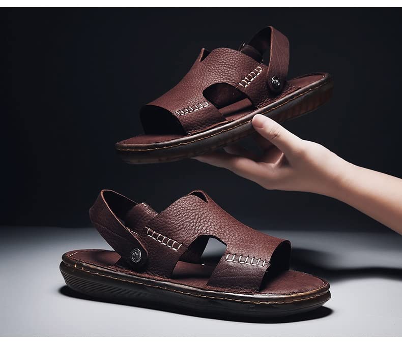 Men Sandals Comfort Leather Brown Beach Slippers Casual Footwear Outdoor Beach Shoes4