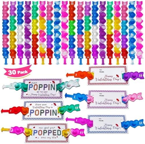 JUNQIU Valentines Day Cards For Kids School, 30 Pack Pop It Valentines Cards, Bulk Valentines Exchange Cards For Kids Classroom, Class Valentines Day Gifts For Boys Girls
