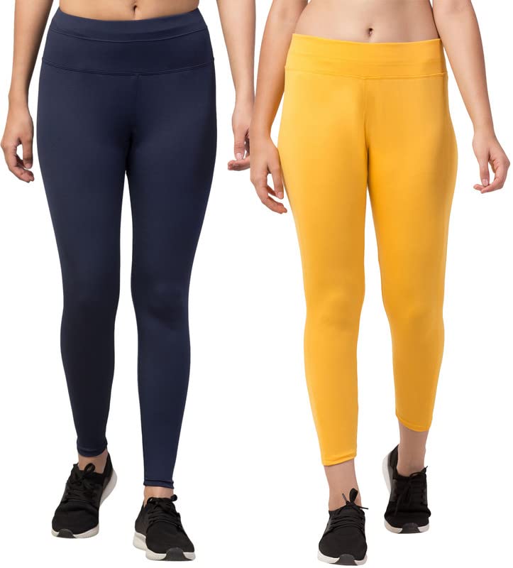 Image of BLUECON Gym wear Leggings Ankle Length Workout Pants | Stretchable Tights | Mid Waist Sports Fitness Yoga Track Pants for Girls & Women (Pack of 2)
