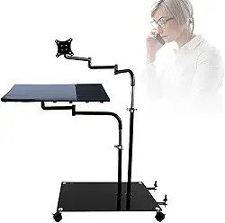 Pequena mesa de rodagem, estação de trabalho de computador com tubo de aço inoxidável de liga de alumínio capacidade de carga de palete de vidro temperado 20 kg ângulo de rotação 45°/85°/360° ajuste