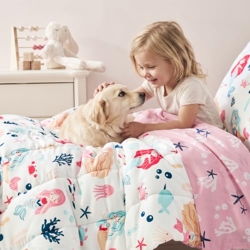Image of PHF 4 Piece Toddler Bedding Set, Ultra Soft Toddler Comforter Sets Include Comforter, Fitted Sheet, Flat Top Sheet and Pillowcase for Girls, Bed in A Bag for Baby Bedroom, Mermaid