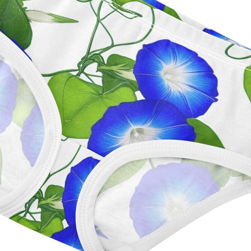 Cotton Girls Underwear Toddlers Blue Morning Glory Flowers Green Panties for Girl Bright Kids Undies Briefs 2t4