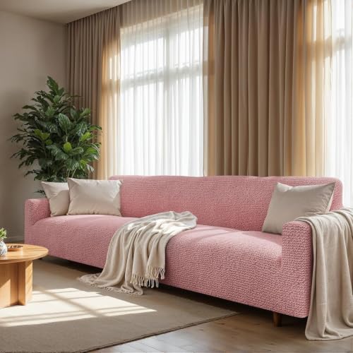 Image of Bellissima Sofa Covers - Premium Luxury Microfibra Plain Stretchable Sofa Cover Fully Covered Slipcover, Imported from Italy (Dusty Rose, 4 Seater-UN)