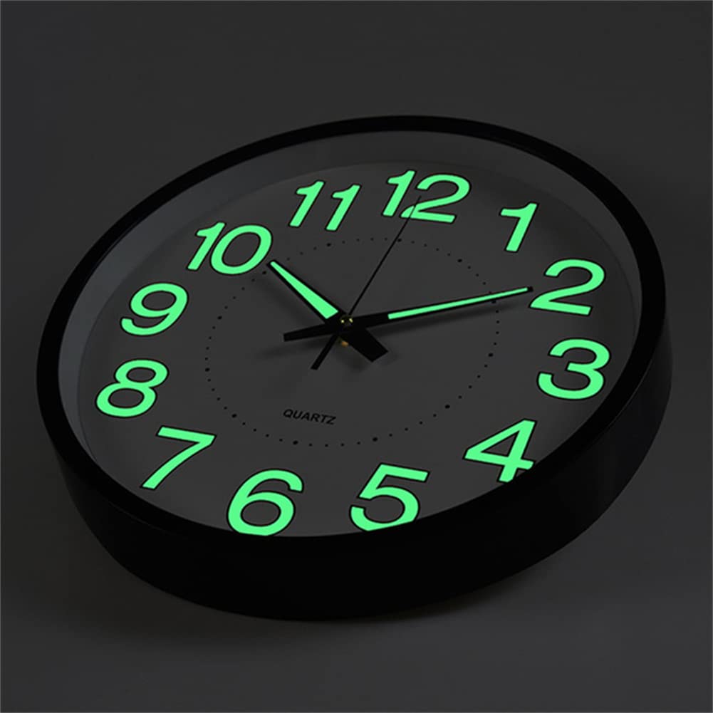 Aerfas Night Light Wall Clocks - 12 Inches Clock with Silent Non-Ticking Glowing Function - Big Solid Numbers Easy to Read Both Day