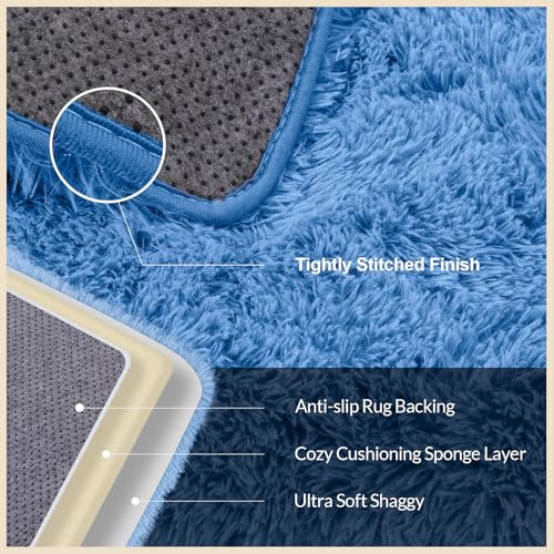 Area Rugs 9x12 Living Room, Blue Large Fluffy Rugs for Bedroom, Soft Carpet Shag Kids Room Rug, Non-Slip Fuzzy Rugs Indoor (Blue, 9ft x 12ft)