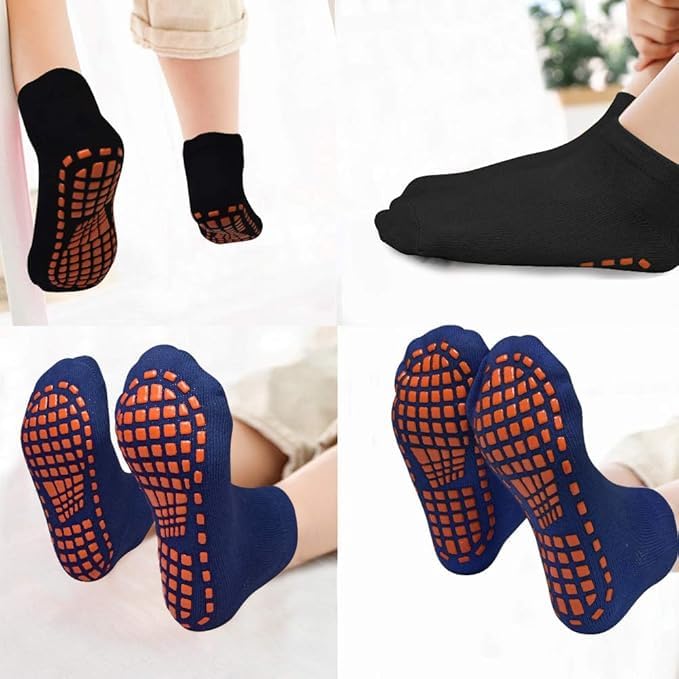 Image of WKLOUYHE Kids Anti-Skid Trampoline Socks 4 Pairs Non Slip Sticky Grips Breathable Cotton Socks for Teenagers