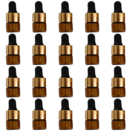 【Rurumi】アロマオイル 精油 小分け用 スポイト キャップ 遮光瓶 セット 茶 ガラス アロマ ボトル オイル 用 茶色 アンバー スポイト付き 瓶 ビン エッセンシャルオイル 保存 詰替え (1ml 20本 セット)