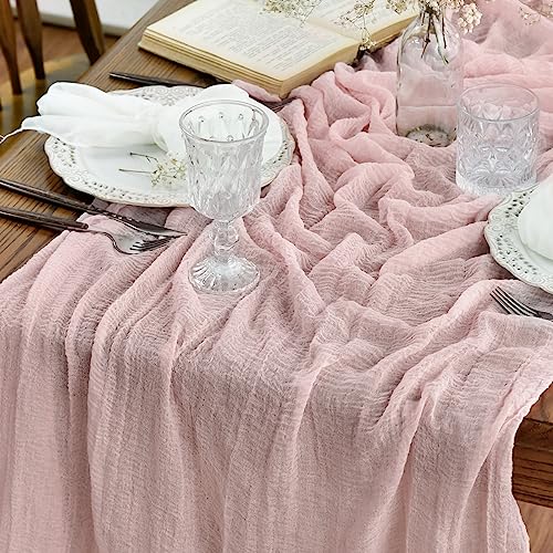 Artoid Mode Chemins de Table Gaze Mousseline Bohême Rose Brumeux 300 cm, Décoration de Table de...