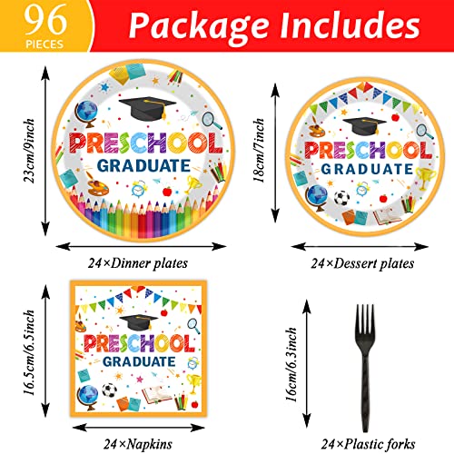 Image of Preschool Graduation Party Supplies Pre-K Grad Tableware Set Kindergarten Graduation Plate Napkin Kindergarten Disposable Paper Dinnerware Kit for Graduate Party decoration Favor 24 Guest (White)