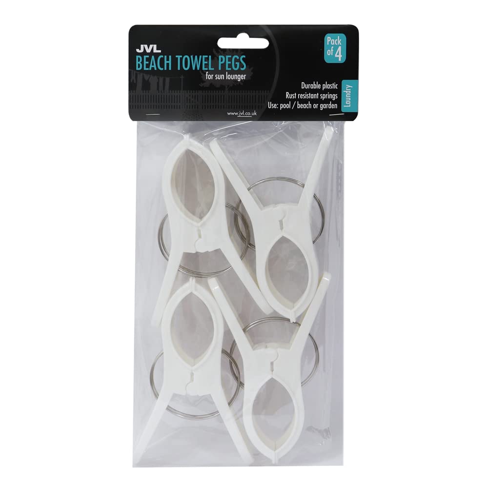 Jvl Large Clamp Clip Beach Towel White Pegs - White