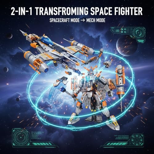 Image of SKY LINE OCEAN Title 2-in-1 Space Plane Building Block Set (Model 9316), 689+ PCS Transforming Aircraft & Spacecraft Kit, STEM Construction Toy Gift for Kids & Teens | 5 Year Structural Warranty