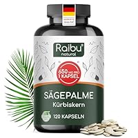 Saw Palmetto Extrakt (Sägepalmenextrakt) mit Kürbiskern Kapseln - 650 mg Extrakt pro Kapsel davon 27.5 mg Phytosterole (%5) - Hochdosiertes Sägepalmextrakt + Kürbiskernextrakt - Ohne Zusätze
