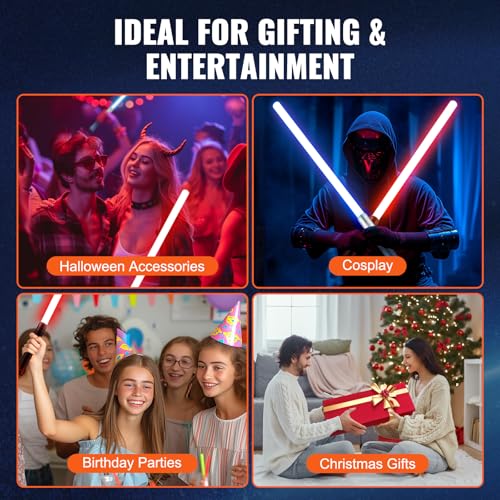 Image of VEVOR Light Sword, 2 Pack Light up Sword with 7 RGB Colors, 4 Sound Modes and Realistic Handle, Rechargeable Toy for Adults and Kids, Christmas Day, Halloween Cosplay, Birthday