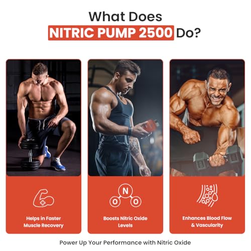 Image of NATURYZ Nitric Pump 2500 Mg Extra Strength L-Arginine | L Citrulline | Caffeine | Boosts Stamina | Energy | Increases Blood Flow | Improves Performance | Ideal Pre-workout Supplement for Men & Women- 50 Tablets