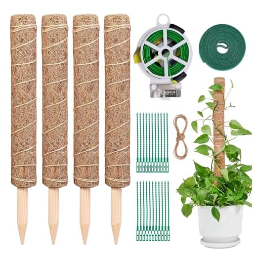 DYDHRER 4 Pcs Tutores para Plantas, 40cm Moss Pole, Tutor Plantas Elaborados con Fibra de Coco Natural, el Soporte Plantas Interior es Adecuado como Soporte Trepador para Plantas de Interior