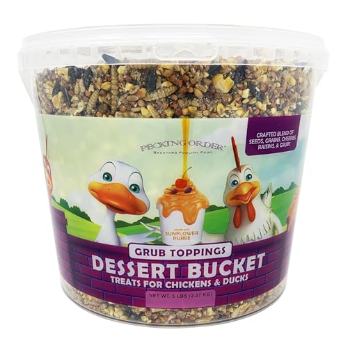 Pecking Order Dessert Bucket Grub Toppings (5 LB) Treat for Chickens Inside Bucket with Handle and Treat Scoop
