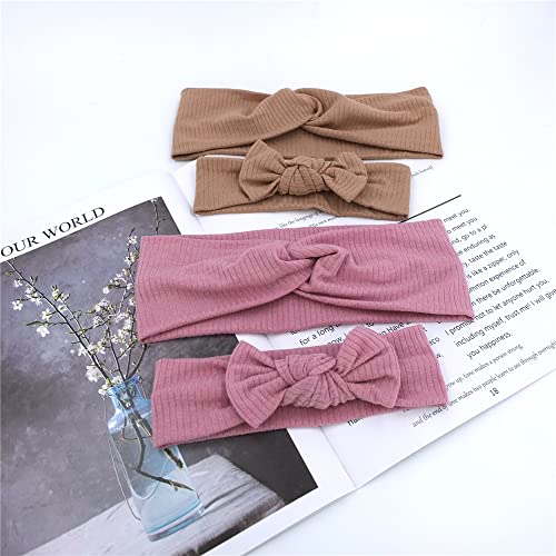 Sugarmelon Mommy and Me Headband Set Mother Baby Matching Turban Headbands for Toddler Baby Girls Women Scrunchies Hair Bow Hairbands (Mauve and Latte)2