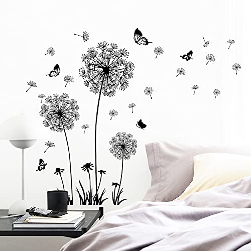 Vinilos decorativos de diente de león y mariposa en blanco y negro miniatura 2