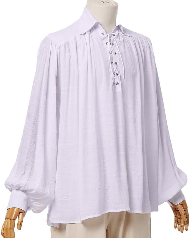 GRACEART Pirate Shirt Men Vampire Renaissance Shirts Victorian Ruffled Medieval Costume Cotton Linen Shirt - Image 3