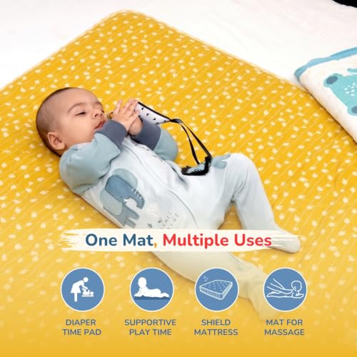 Image of TIDY SLEEP Baby Diaper Changing /Messy /Play Mat 95 x 95 cm (6-18 Months) | Soft Cotton Messy Mat for Newborns | Portable, Washable & Travel-Friendly | Golden Petals