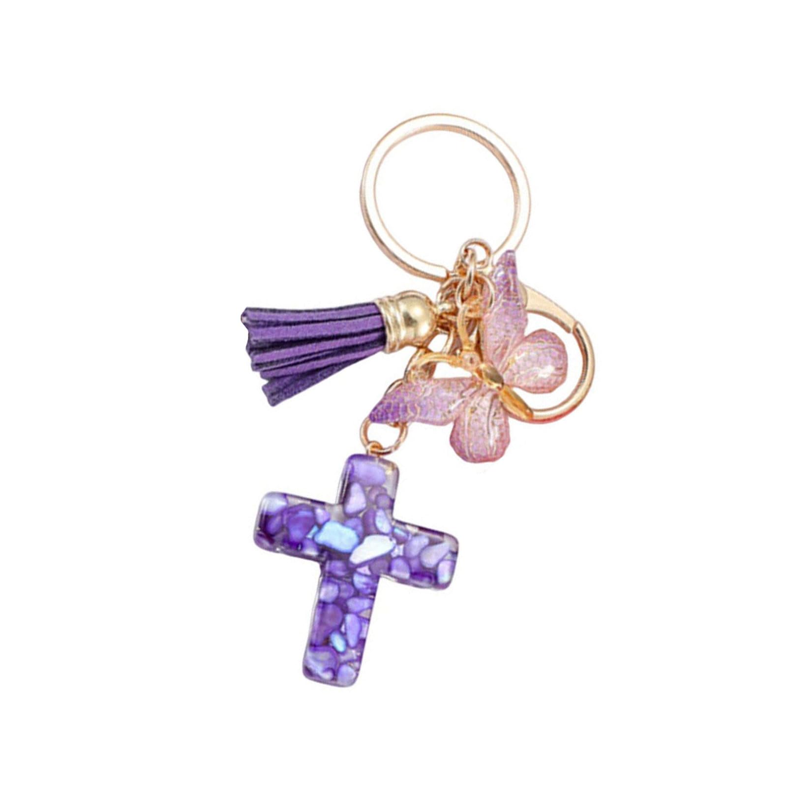 Limtula Women's A Limtul Resins Crosses Nd Butterfly Keychain With Tassels For Everyday Use Ccessories Backpack Bag Charm Decoration
